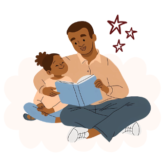 A parent and child sharing a book together A parent and child sharing a book together